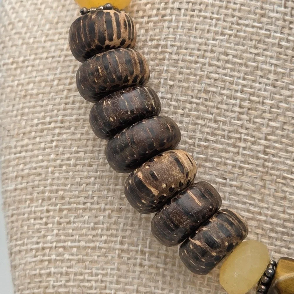 Vtg SILPADA Necklace Honey Jade, Tiger's Eye, 925 Sterling Silver, Wood Bead 16" - Picture 5 of 8